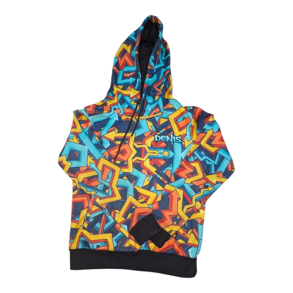 Denis Daily Youth Graffiti Hoodie Bold Geometric Pattern Cat M Streetwear Fall